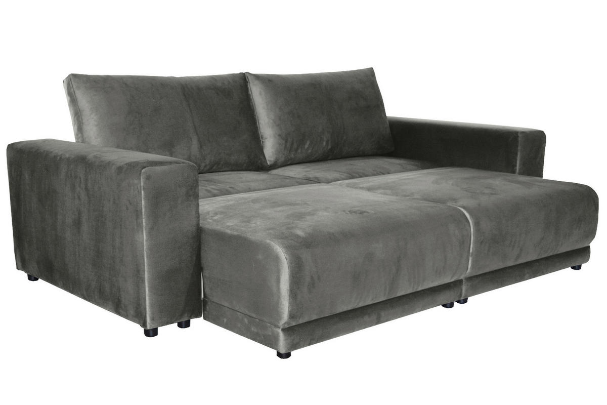 BIGSOFA in Velours Grau  - Schwarz/Grau, Design, Kunststoff/Textil (256/88/120cm) - home24