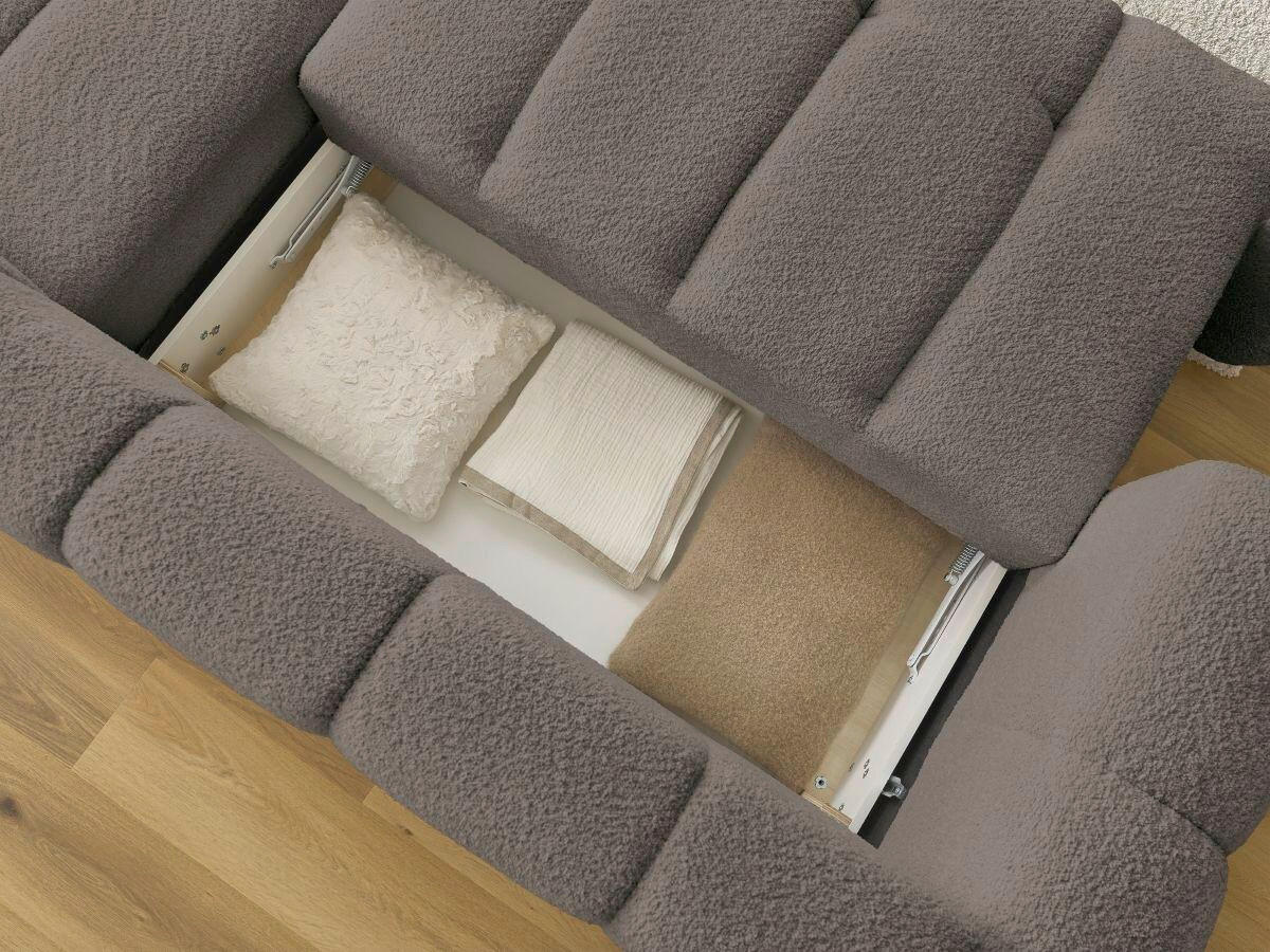ECKSCHLAFSOFA FUJI Bouclé Taupe  inkl.  - Taupe/Schwarz, MODERN, Kunststoff/Textil (292/160cm)