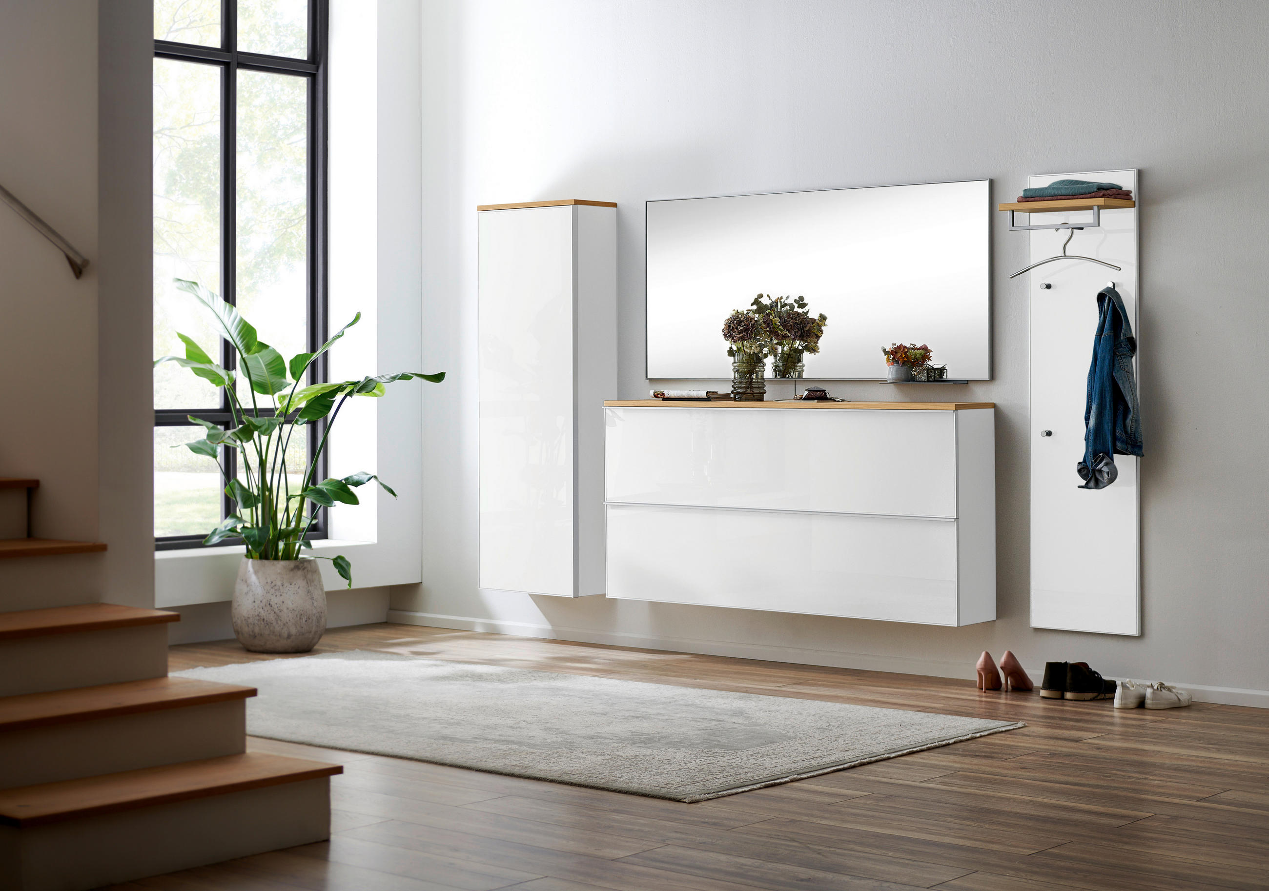 GARDEROBE 5-teilig in 285/195/31 cm - Weiß, Design, Glas/Holz (285/195/31cm)