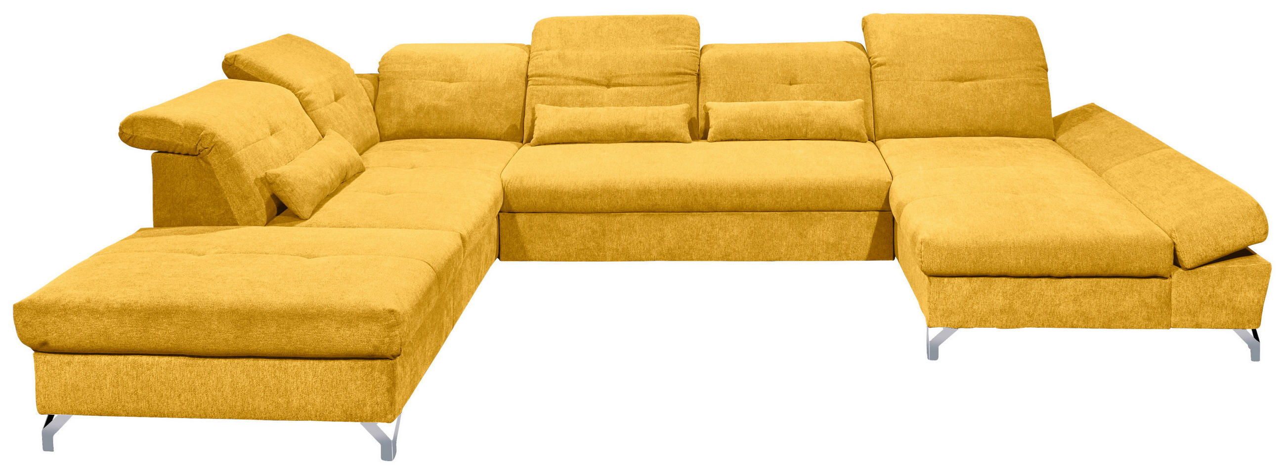 WOHNLANDSCHAFT Gelb Mikrovelours  - Gelb/Silberfarben, MODERN, Textil/Metall (245/350/168cm) - MID.YOU
