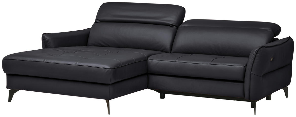 ECKSOFA inkl. Funktion Schwarz Echtleder  - Schwarz, Design, Leder/Metall (175/246cm) - Celina Home