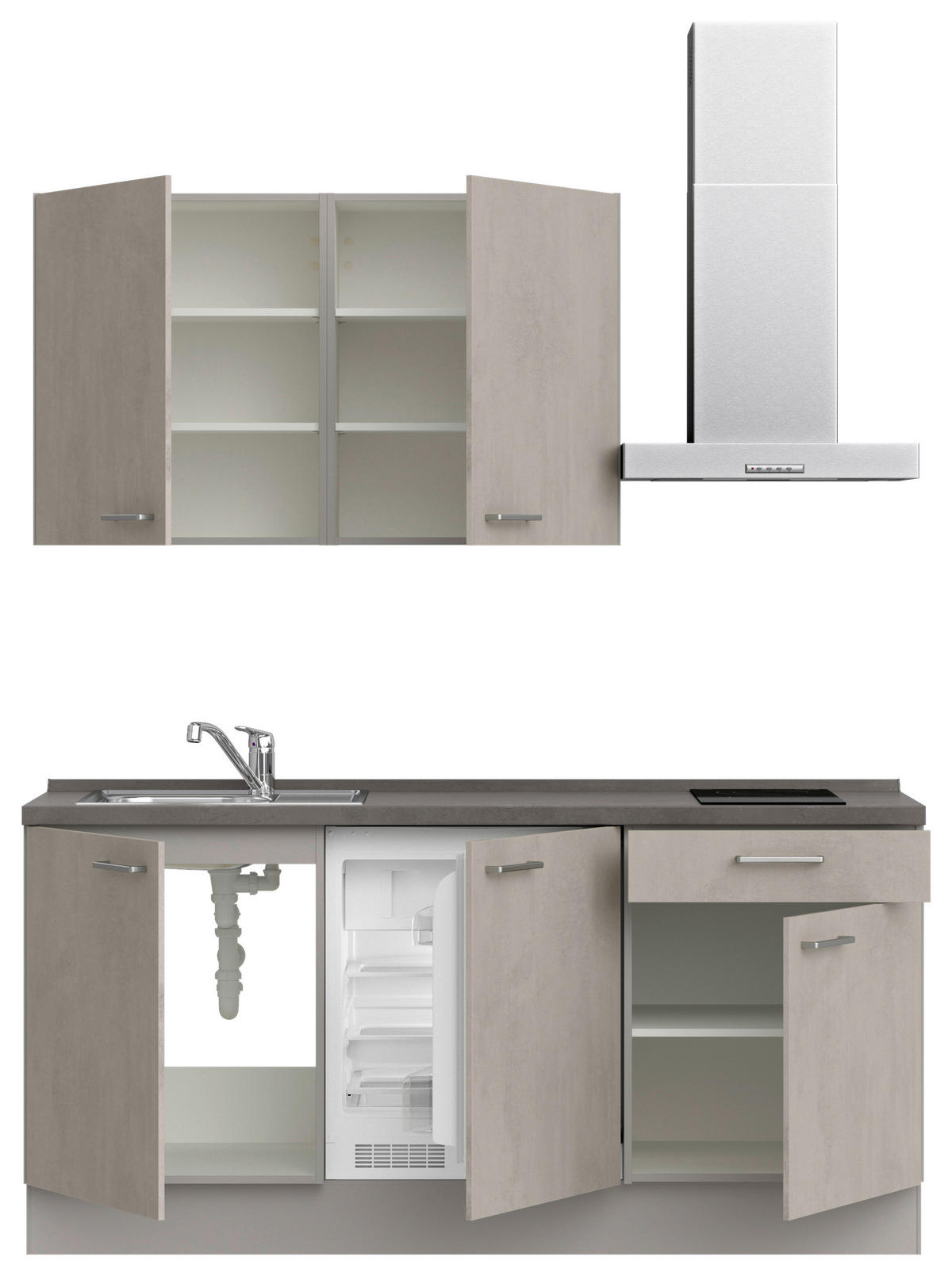 KÜCHENBLOCK 180 cm   in Grau, Schieferfarben  - Schieferfarben/Edelstahlfarben, MODERN, Holzwerkstoff/Metall (180cm) - Nobilia
