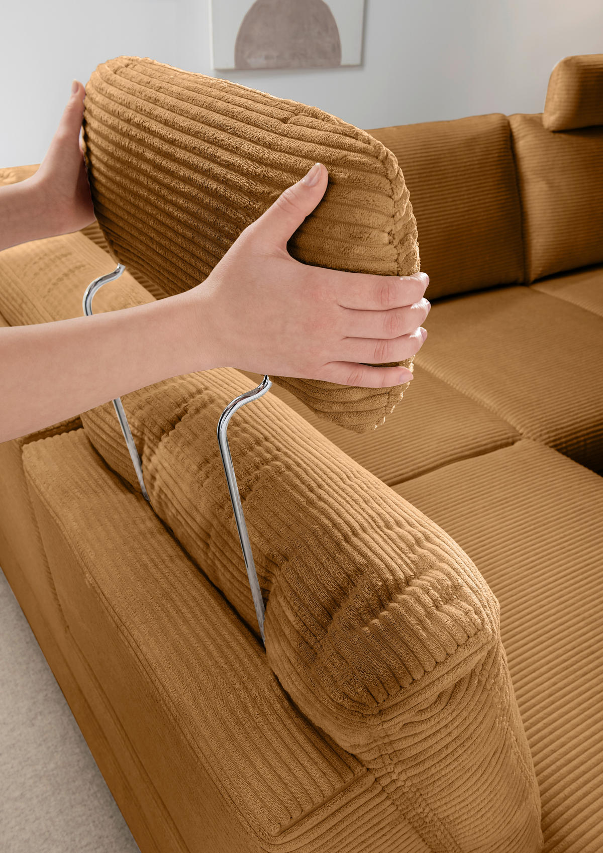 ECKSCHLAFSOFA Cord Goldfarben  - Wildeiche/Goldfarben, MODERN, Holz/Textil (261/206cm) - Livetastic
