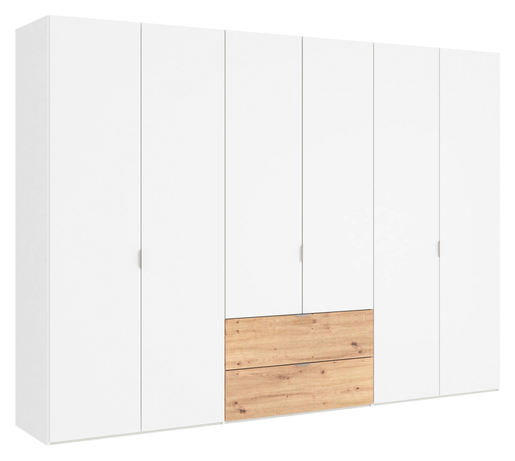 DREHTÜRENSCHRANK 303/220/59 cm 6-türig Weiß, Eiche Artisan  - Edelstahlfarben/Weiß, KONVENTIONELL, Holzwerkstoff/Metall (303/220/59cm) - Boxxx
