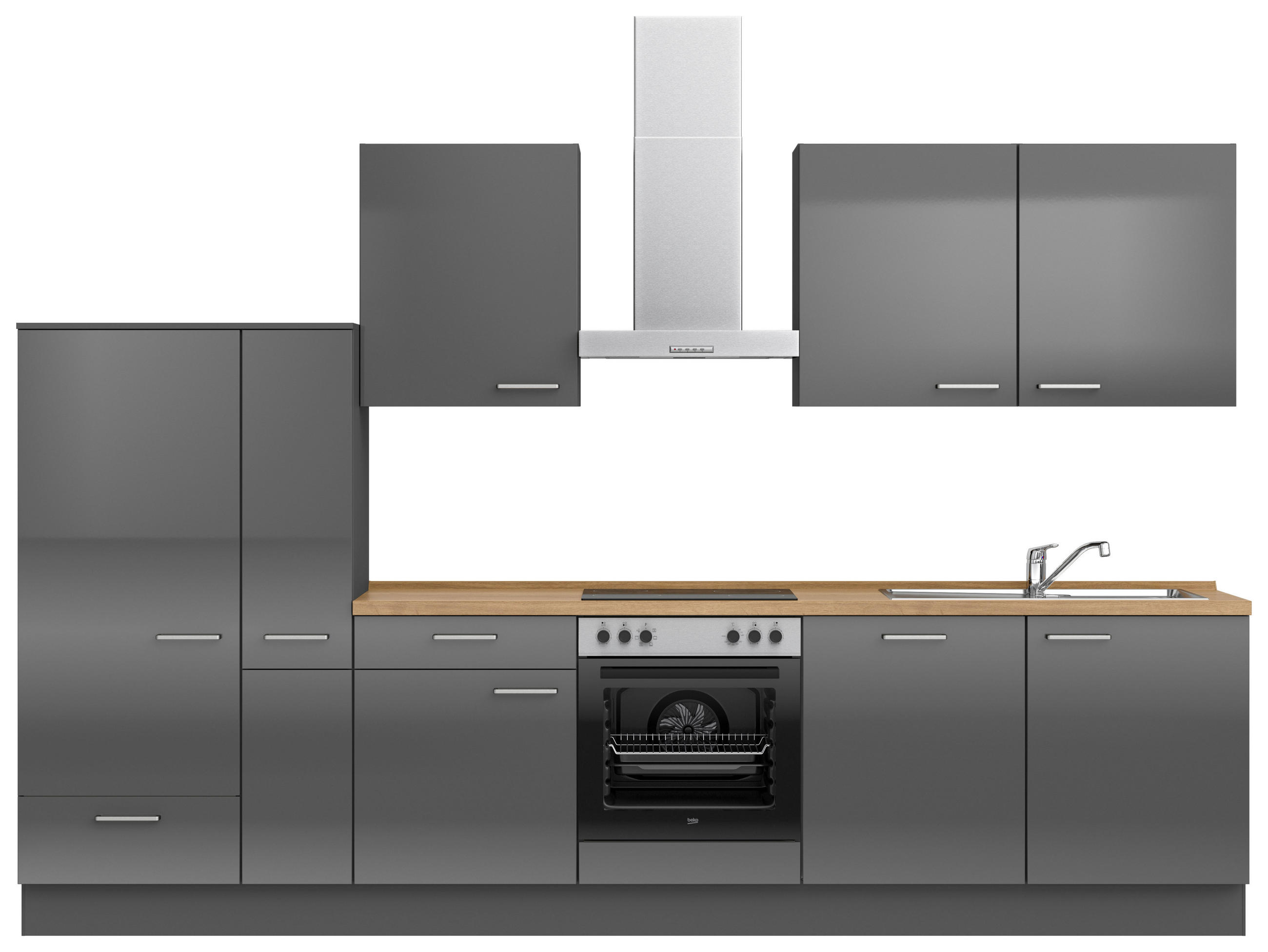 KÜCHENLEERBLOCK 330 cm   in Eichefarben, Schieferfarben  - Schieferfarben/Edelstahlfarben, MODERN, Holzwerkstoff/Metall (330cm) - Nobilia