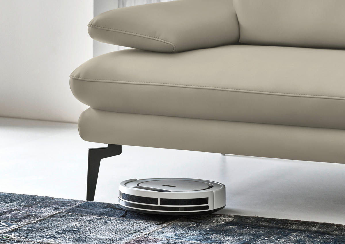 3-SITZER-SOFA in Echtleder Ecru  - Ecru/Schwarz, Design, Leder/Metall (222/86/104cm) - Dieter Knoll