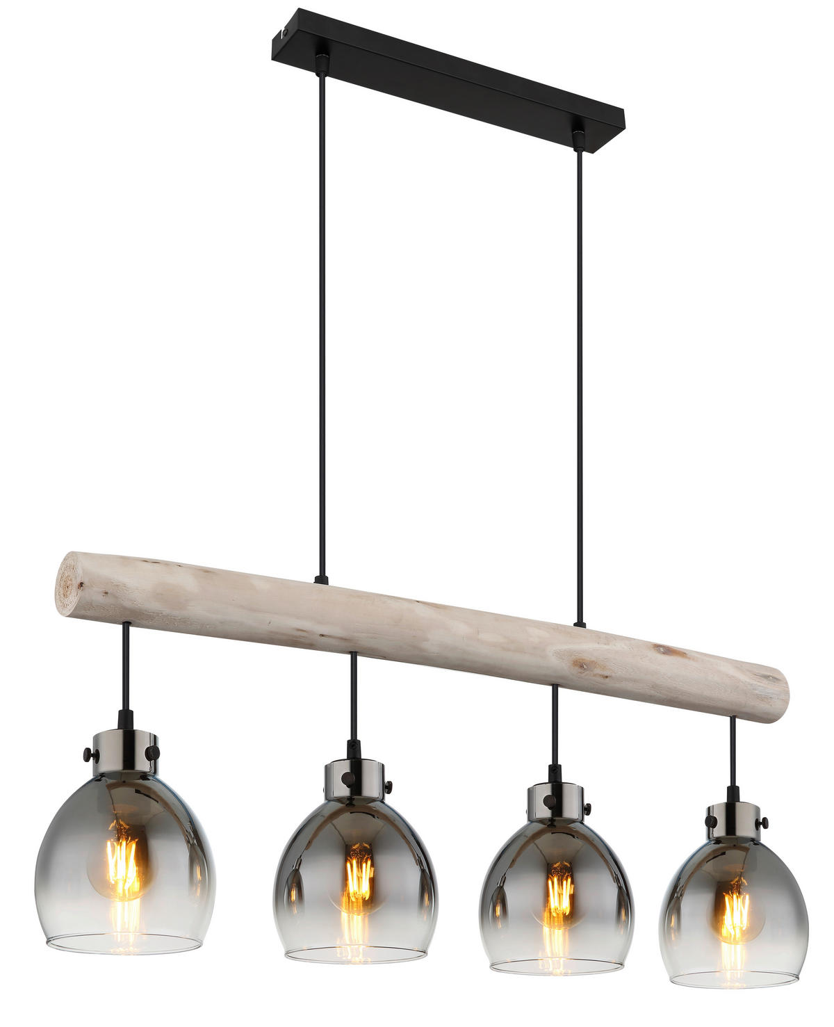 HÄNGELEUCHTE 82,5/15/140 cm    - Schwarz/Naturfarben, Natur, Glas/Holz (82,5/15/140cm) - Globo