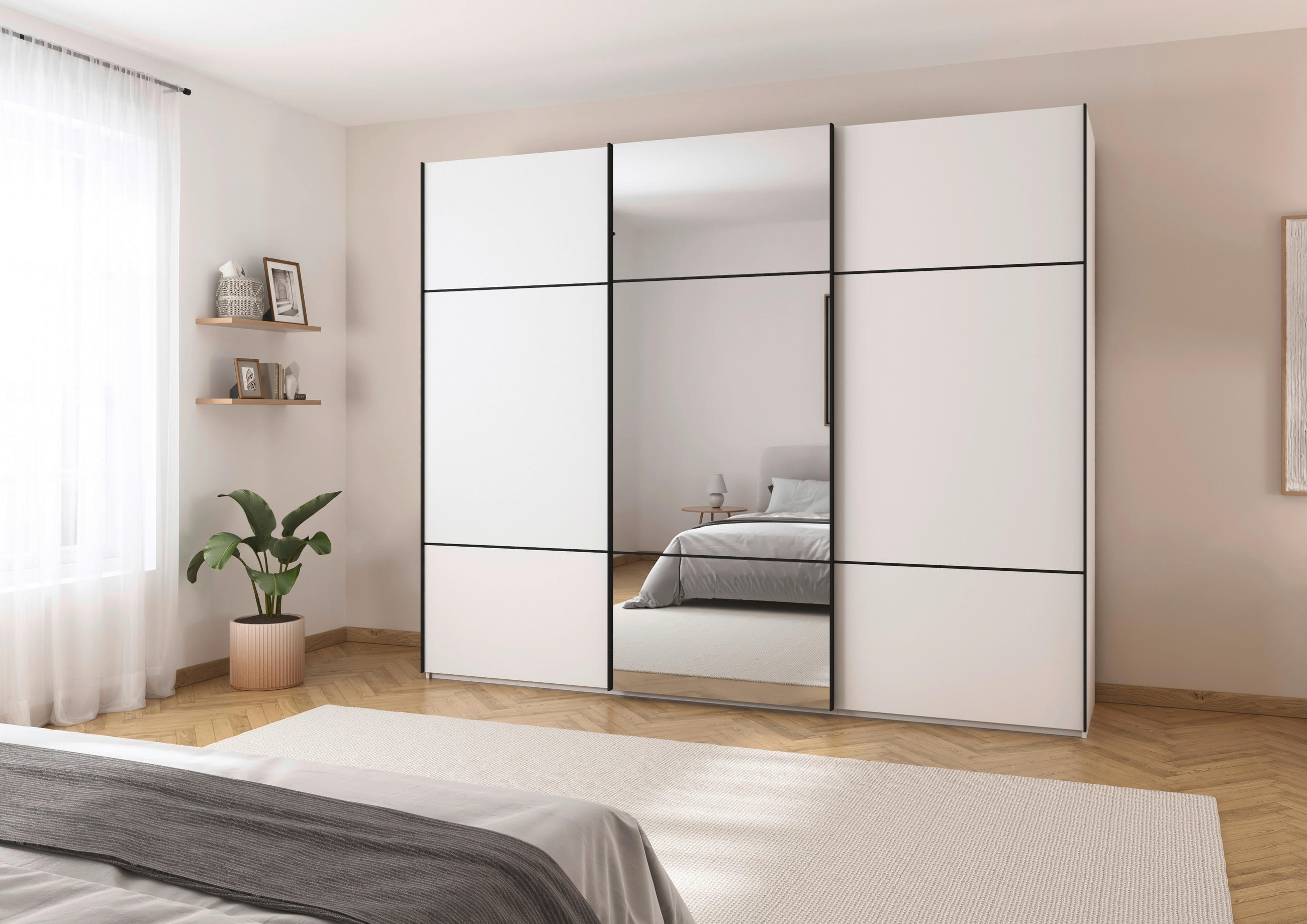 SCHWEBETÜRENSCHRANK in Weiss  - Weiss/Schwarz, Konventionell, Glas/Holzwerkstoff (301/223/68cm) - Novel