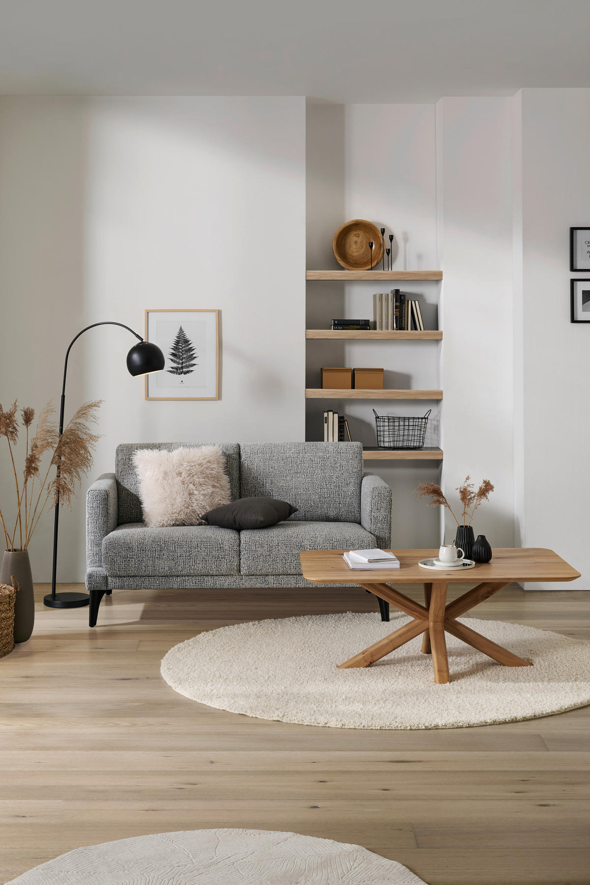 2,5-SITZER  in Flachgewebe Grau Modern  - Schwarz/Grau, KONVENTIONELL, Textil/Metall (157/84/89cm) - Valnatura