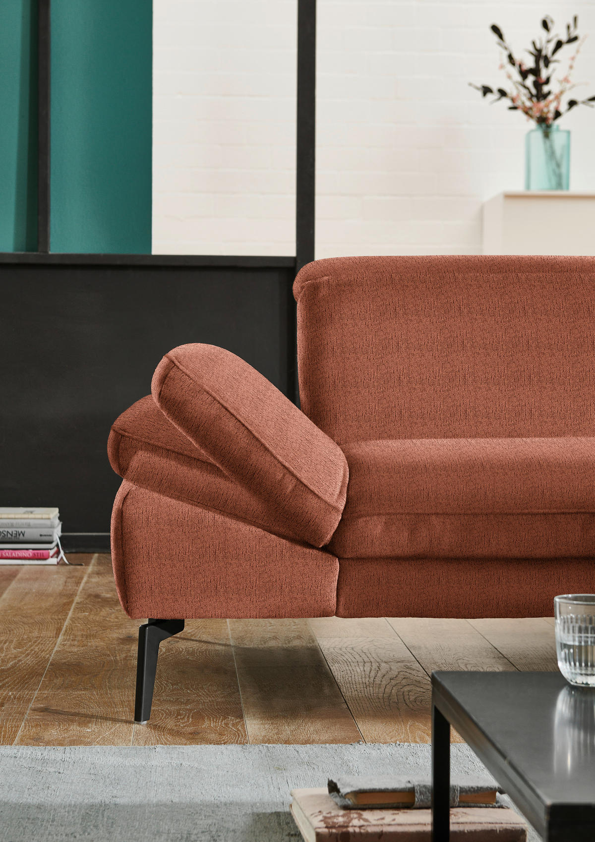 ECKSOFA in Chenille Rostfarben  - Rostfarben/Schwarz, Design, Textil/Metall (319/188cm) - Beldomo System