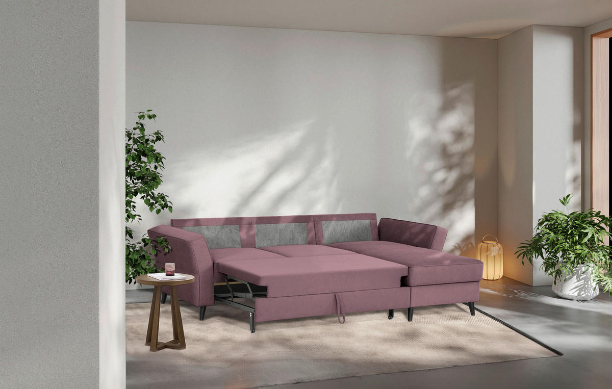 ECKSOFA in Velours Rosa  - Schwarz/Rosa, Konventionell, Holz/Textil (244/159cm) - Carryhome