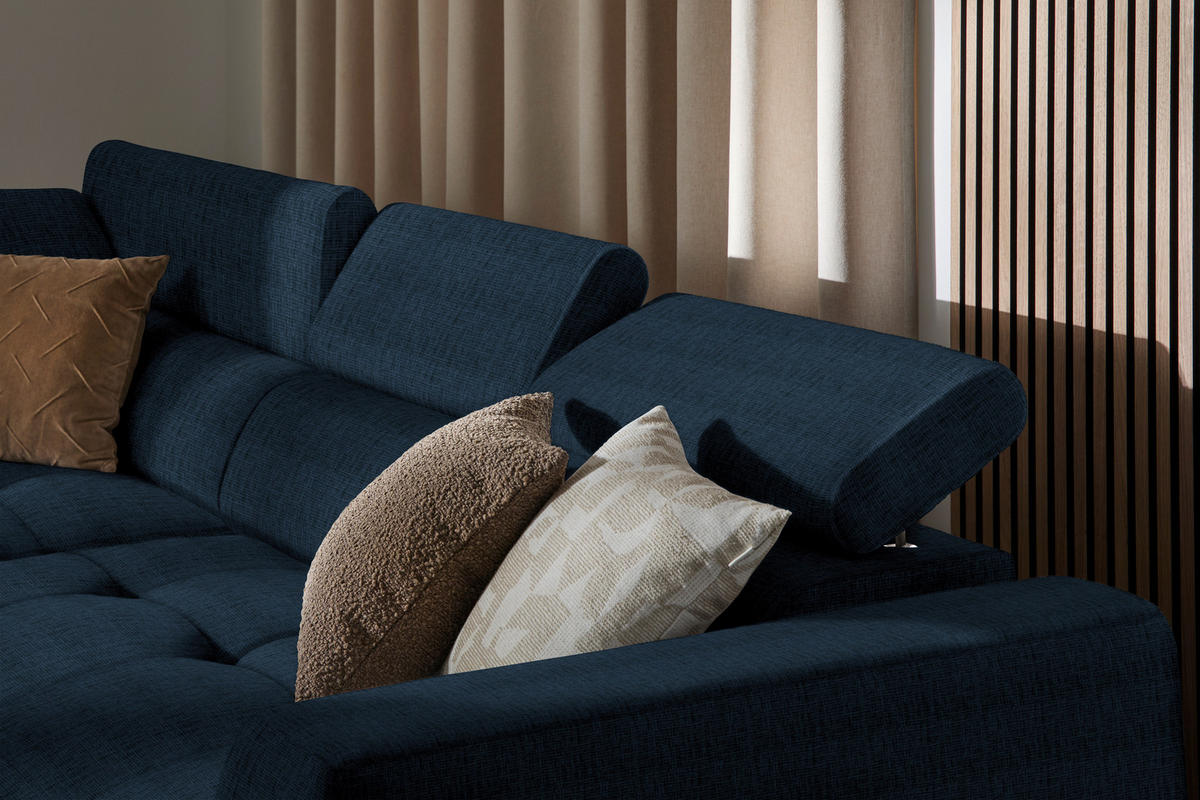 ECKSOFA in Chenille Dunkelblau  205/284 cm  - Schwarz/Dunkelblau, Design, Kunststoff/Textil (205/284cm) - Xora