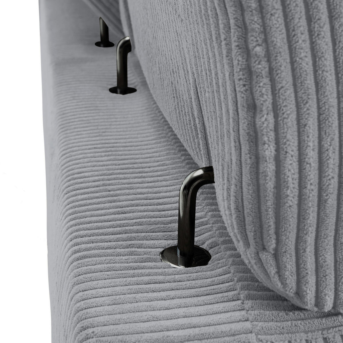 ECKSOFA Hellgrau Cord Rücken echt, Kopfteilverstellung, Sitzvorzug  - Hellgrau/Schwarz, KONVENTIONELL, Textil/Metall (257/170cm) - Carryhome