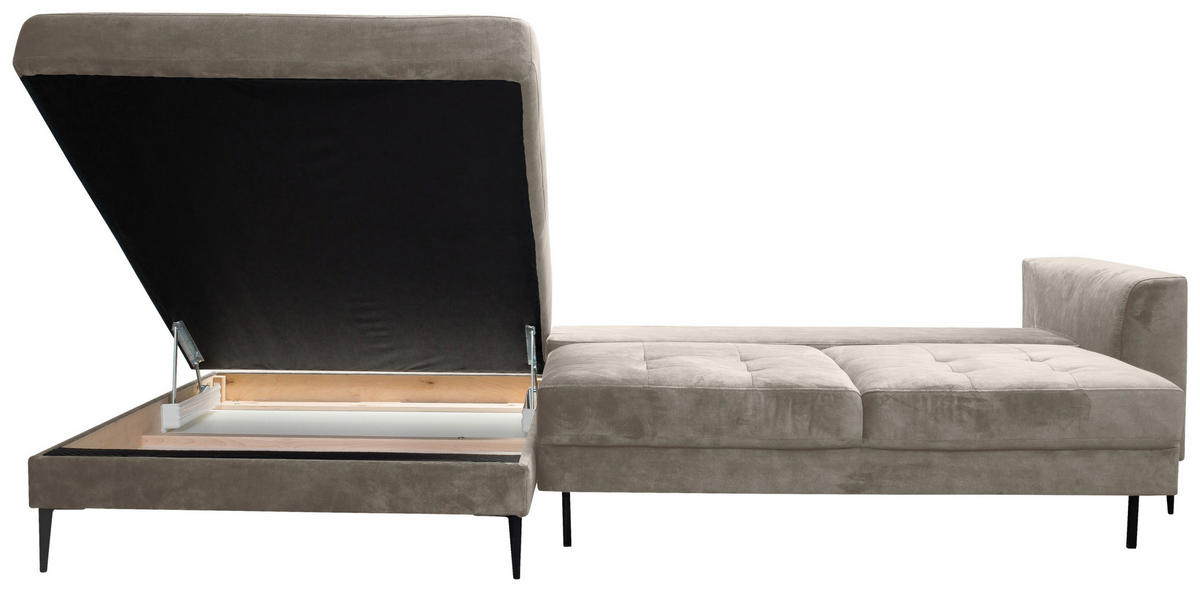 ECKSCHLAFSOFA  mit Stoffauswahl, Schlafen auf Sitzhöhe, Hocker erhältlich Mikrofaser Hellgrau  - Hellgrau/Schwarz, MODERN, Textil (168/280cm) - Trendmanufaktur