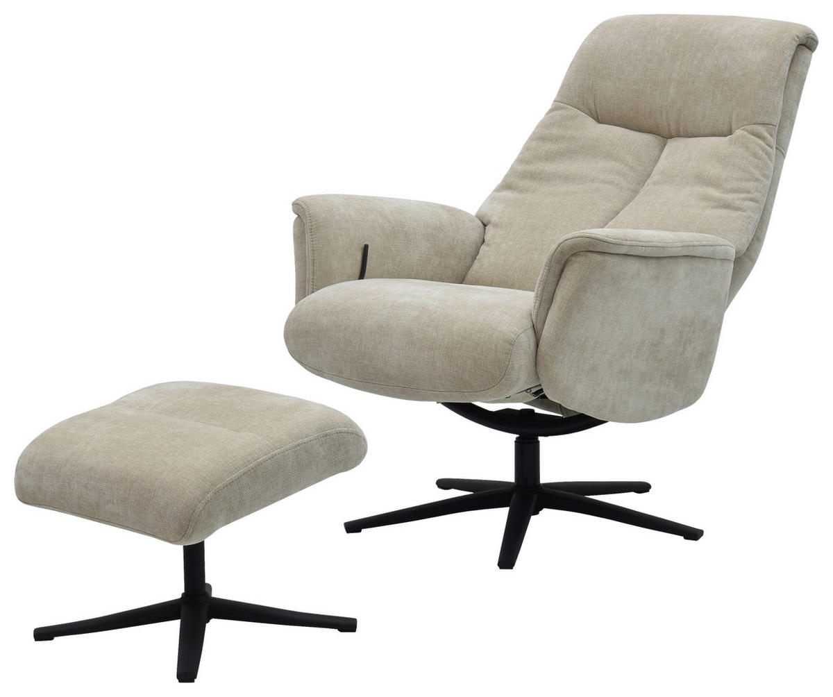 RELAXSESSELSET RELAVO Webstoff Hocker    - Beige/Schwarz, Design, Textil/Metall (72/109/86/111/81cm) - Livetastic