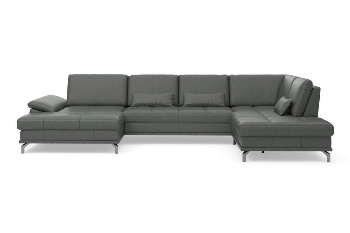 WOHNLANDSCHAFT COSTELLO E Anthrazit Echtleder  - Anthrazit/Schwarz, Basics, Leder/Textil (176/363/223cm) - Sit & More