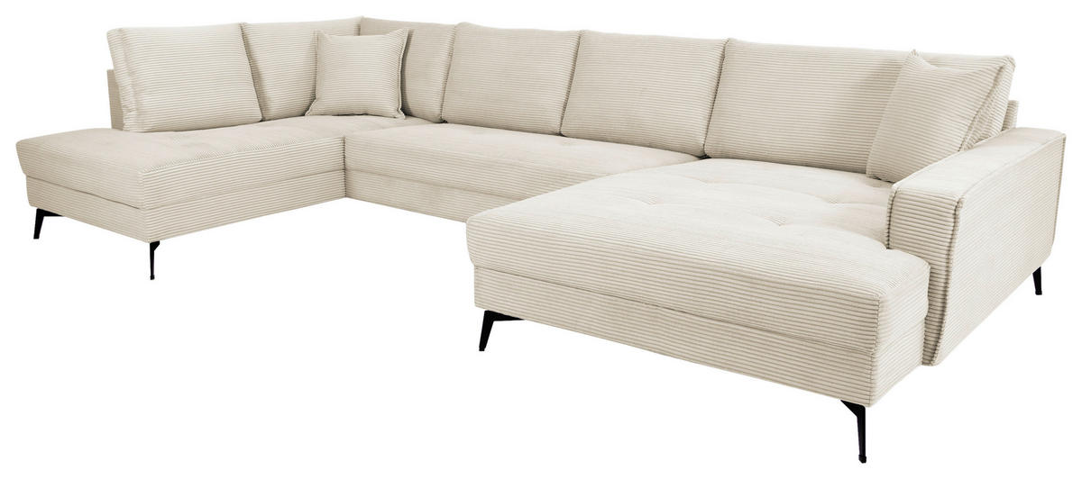 WOHNLANDSCHAFT ZERO Creme Cord  - Creme/Schwarz, Trend, Textil/Metall (195/362/173cm) - Livetastic