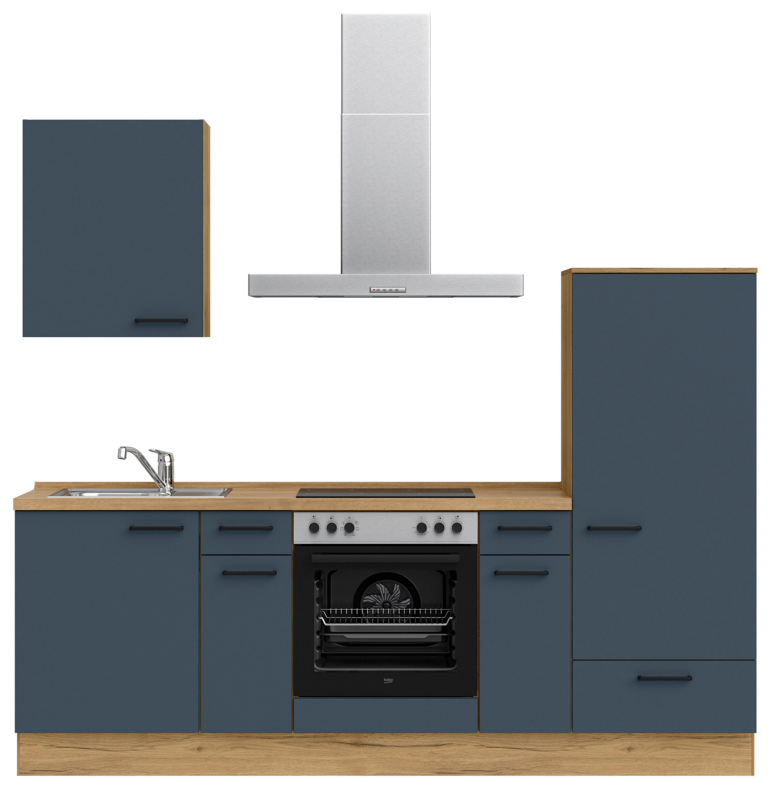 KÜCHENLEERBLOCK 240 cm   in Blau, Eichefarben  - Blau/Eichefarben, MODERN, Holzwerkstoff/Metall (240cm) - Nobilia