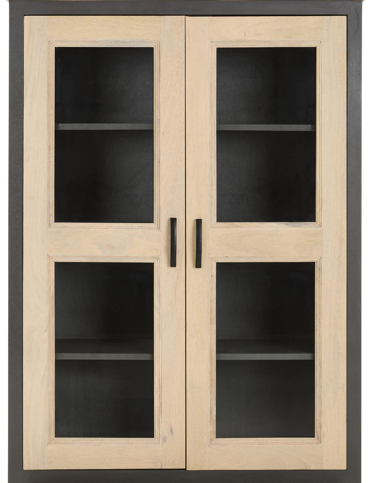 VITRINE in massiv Mangoholz Grau, Naturfarben  - Schwarz/Naturfarben, Natur, Glas/Holz (100/190/40cm) - Livetastic