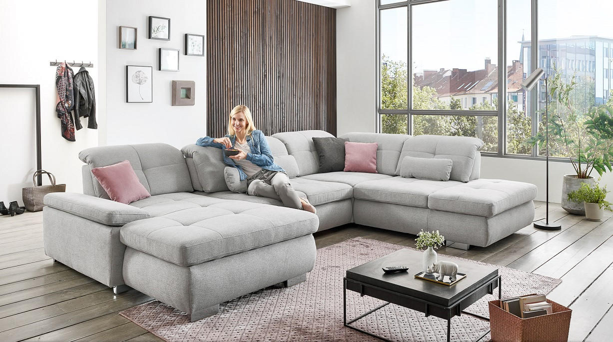 SAROKKANAPÉ faalapú anyag, fa szürke  - króm/szürke, Design, faalapú anyag/fa (195/371/260cm) - Beldomo Style