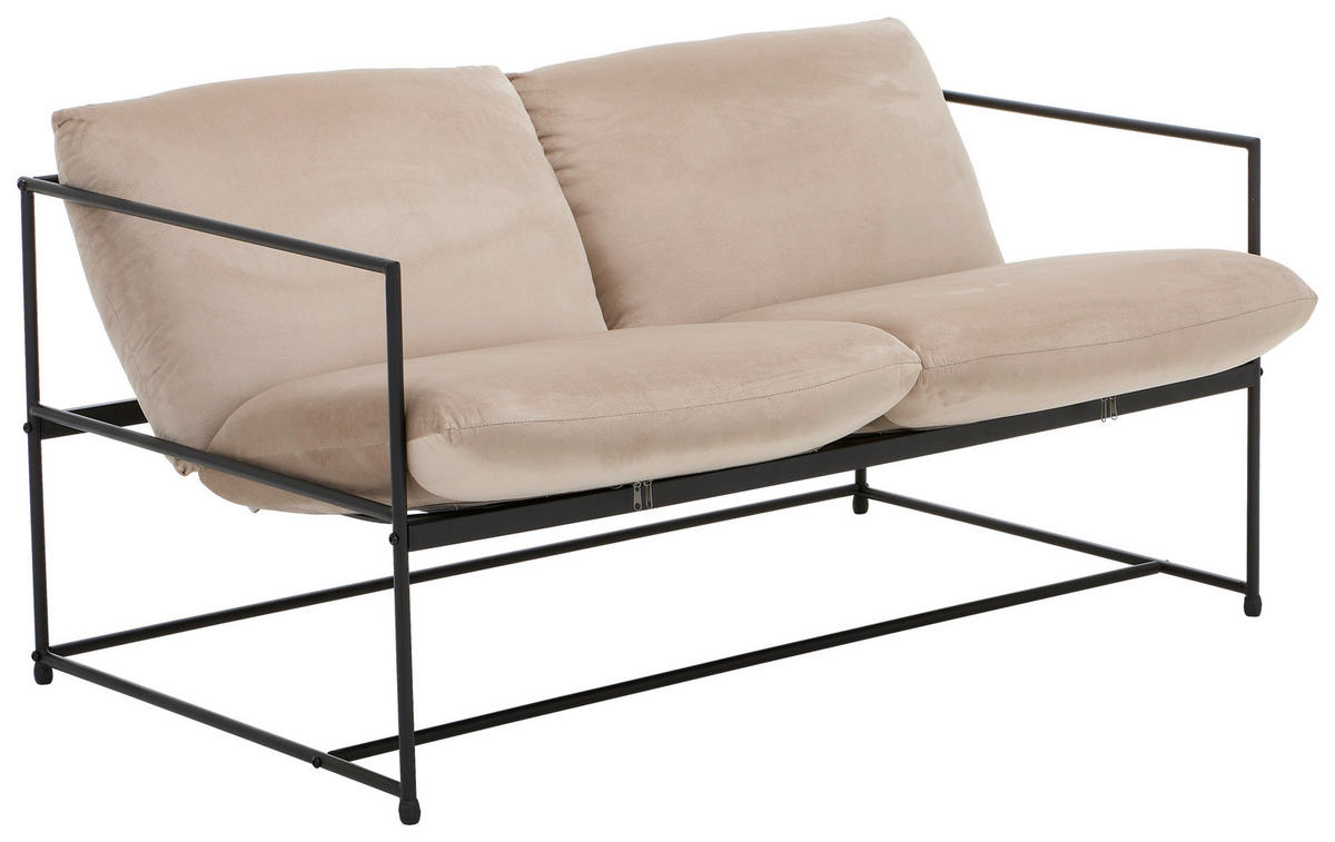 SOFA Samt Taupe  - Taupe/Schwarz, MODERN, Textil/Metall (129/75/87cm) - P & B