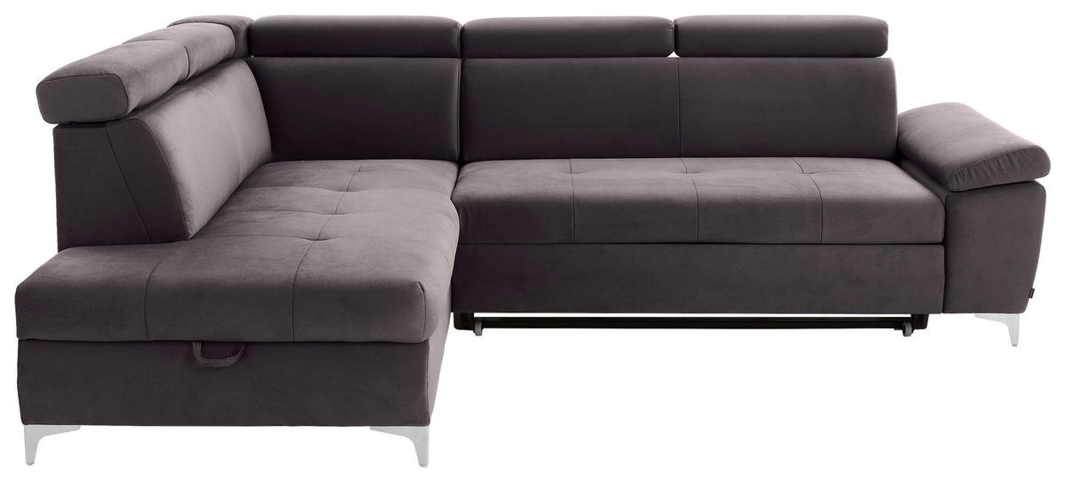 ECKSOFA in Samt Grau  - Chromfarben/Grau, Konventionell, Textil/Metall (206/271cm) - Carryhome