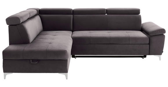 ECKSOFA Grau Samt - Chromfarben/Grau, KONVENTIONELL, Textil/Metall (206/271cm) - Carryhome