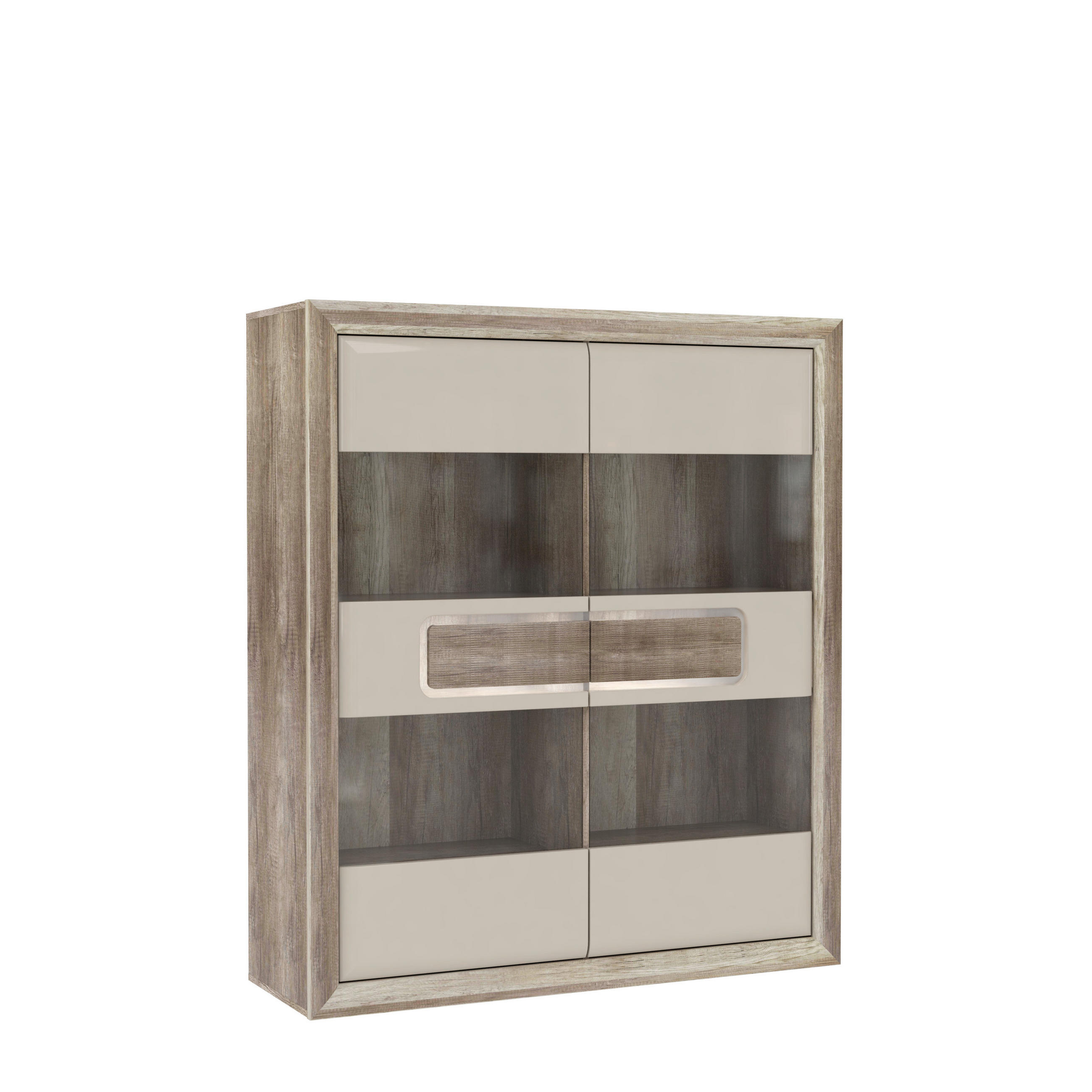 VITRINĂ  in culoare lemn stejar, bej  - bej/culoare lemn stejar, Basics, plastic/material pe bază de lemn (133,7/155,4/41,3cm) - Hom`in