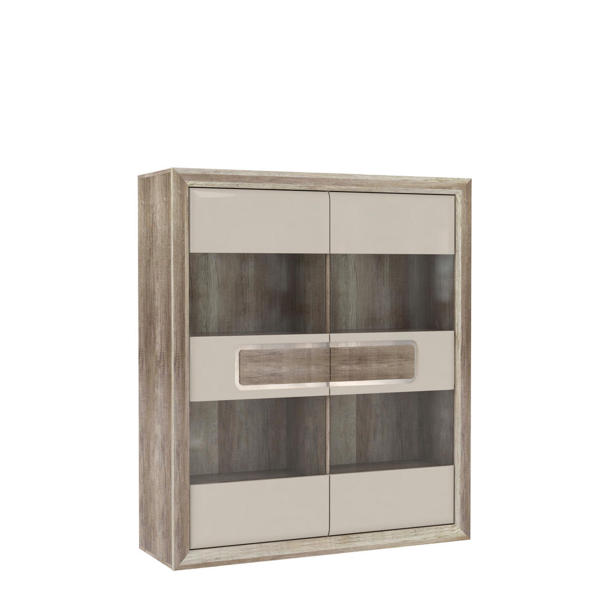 VITRINĂ  in culoare lemn stejar, bej  - bej/culoare lemn stejar, Basics, plastic/material pe bază de lemn (133,7/155,4/41,3cm) - Hom`in