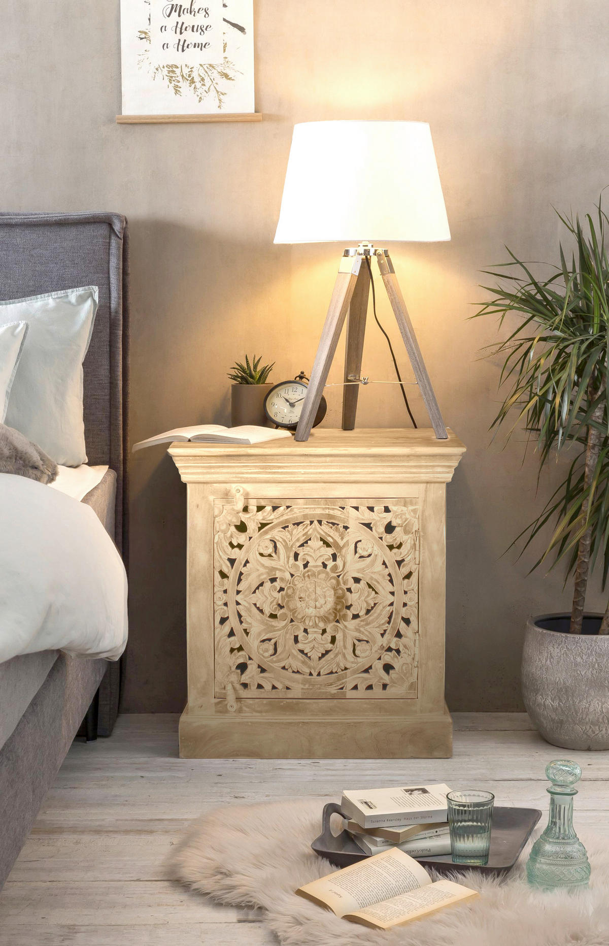 NACHTSCHRANK 60/65/40 cm Mangoholz massiv  - Naturfarben, Basics, Holz (60/65/40cm) - Livetastic