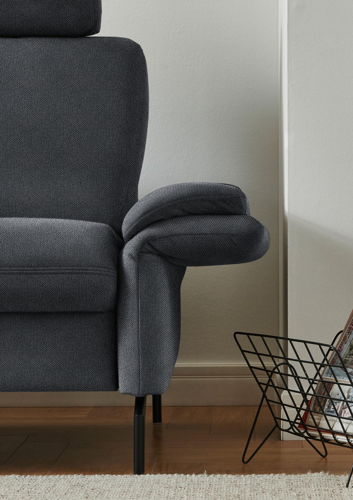 ECKSOFA in Flachgewebe Anthrazit  190/241 cm  - Anthrazit/Schwarz, KONVENTIONELL, Textil/Metall (190/241cm) - Beldomo Comfort