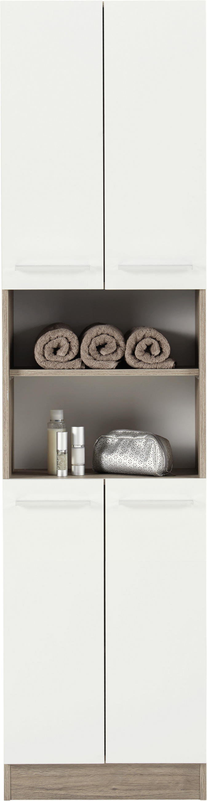 HOCHSCHRANK 50/195,5/33 cm  - Chromfarben/Eichefarben, KONVENTIONELL, Holzwerkstoff/Metall (50/195,5/33cm) - Carryhome