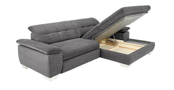 ECKSOFA in Mikrofaser Dunkelgrau  - Chromfarben/Dunkelgrau, Design, Textil/Metall (265/180cm) - Carryhome