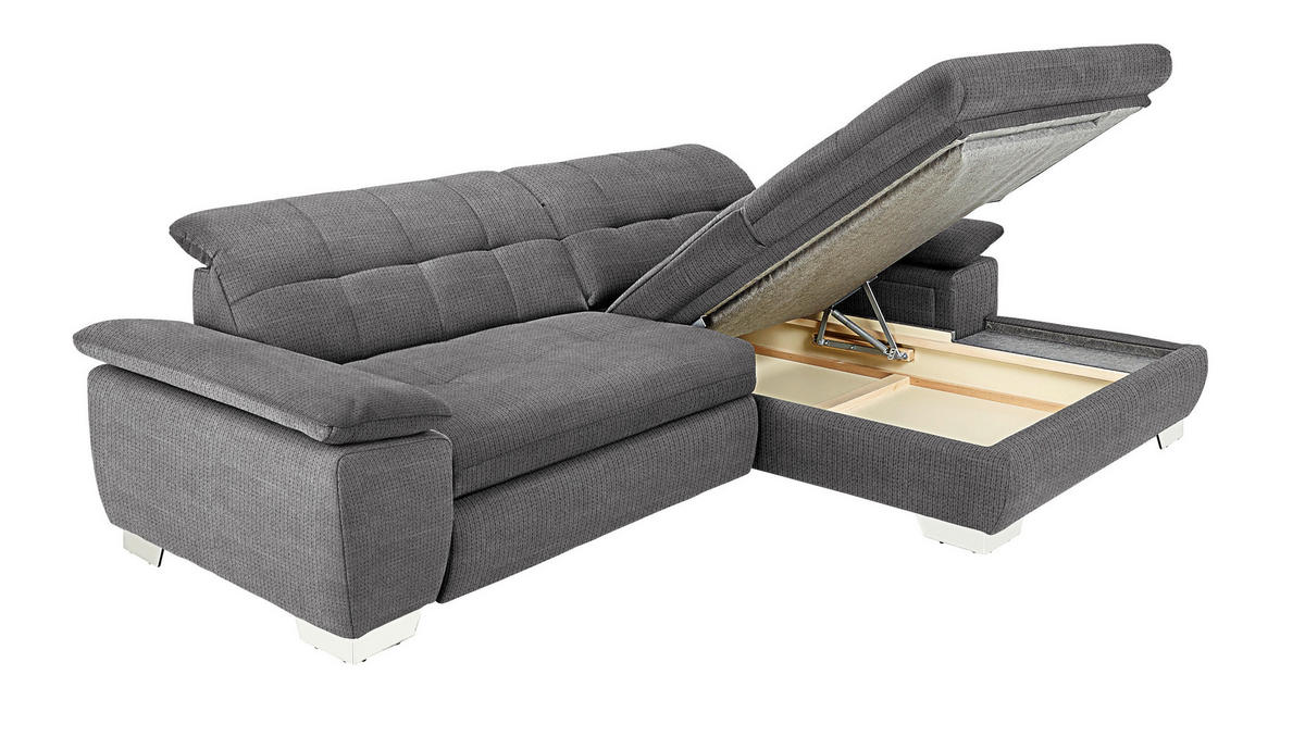 ECKSOFA in Mikrofaser Dunkelgrau  - Chromfarben/Dunkelgrau, Design, Textil/Metall (265/180cm) - Carryhome