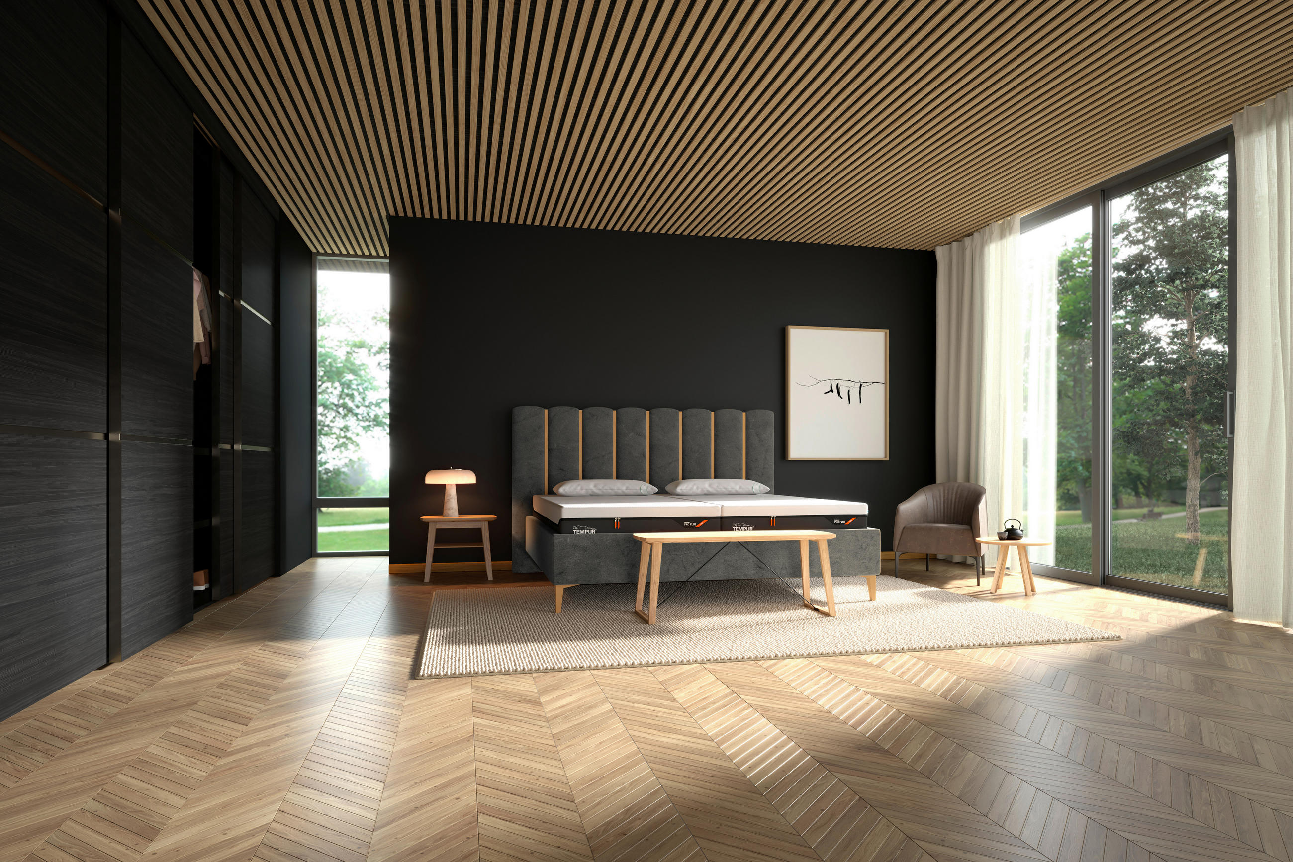 POLSTERBETT gepolstertes Kopfteil 180/200 cm  in Grau  - Eichefarben/Grau, Design, Holz/Textil (180/200cm) - Tempur