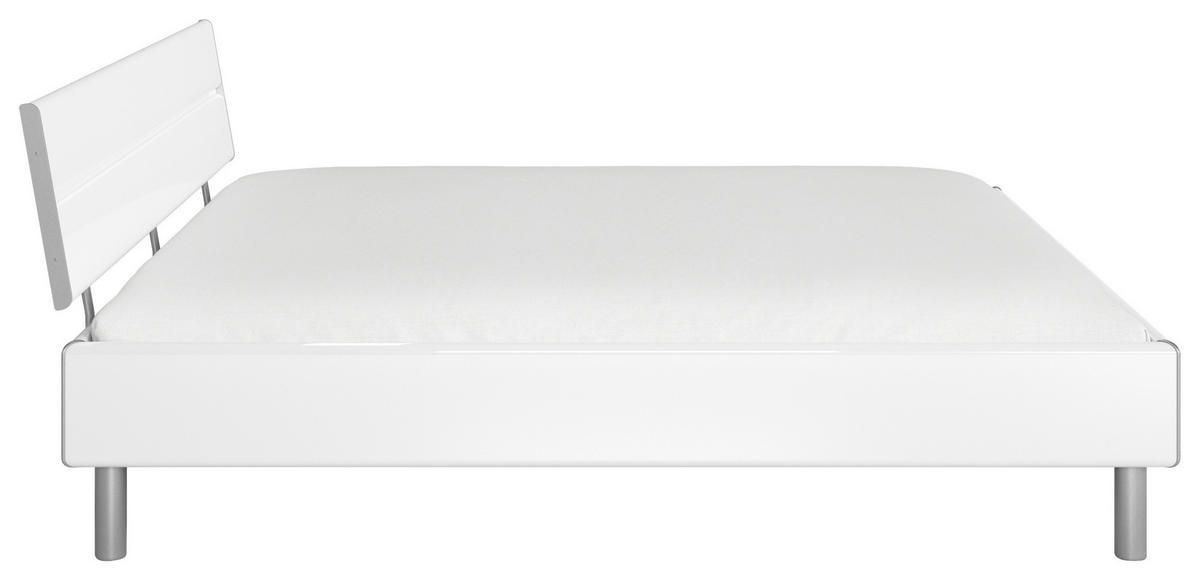 BETT 180/200 cm,  in Weiß Hochglanz,  - Weiß Hochglanz/Alufarben, Design, Metall (180/200cm) - Carryhome