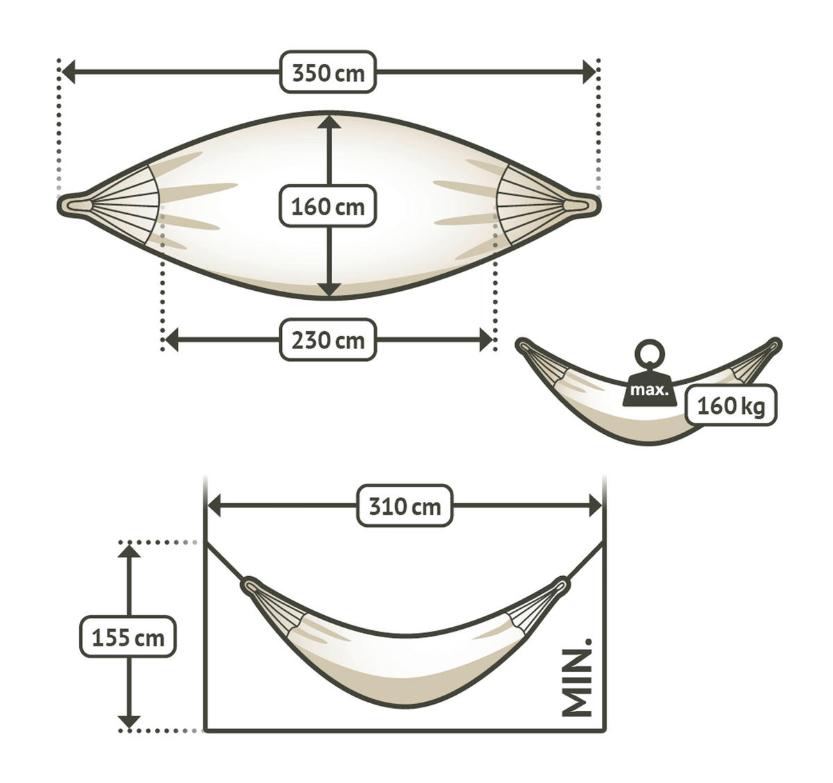 HÄNGEMATTE double org. cotton  - Weiß, KONVENTIONELL, Textil (160/350cm) - La Siesta