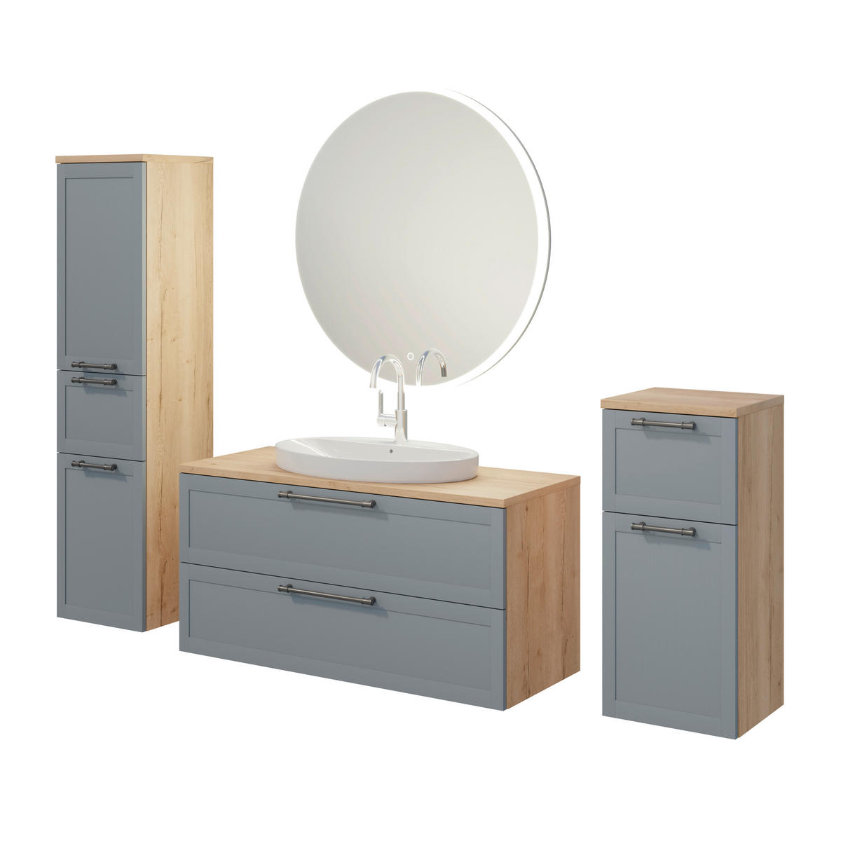 BADEZIMMER 5-teilig  in 200,3 cm  - Edelstahlfarben/Eichefarben, MODERN, Holzwerkstoff/Stein (200,3cm) - Celina Home