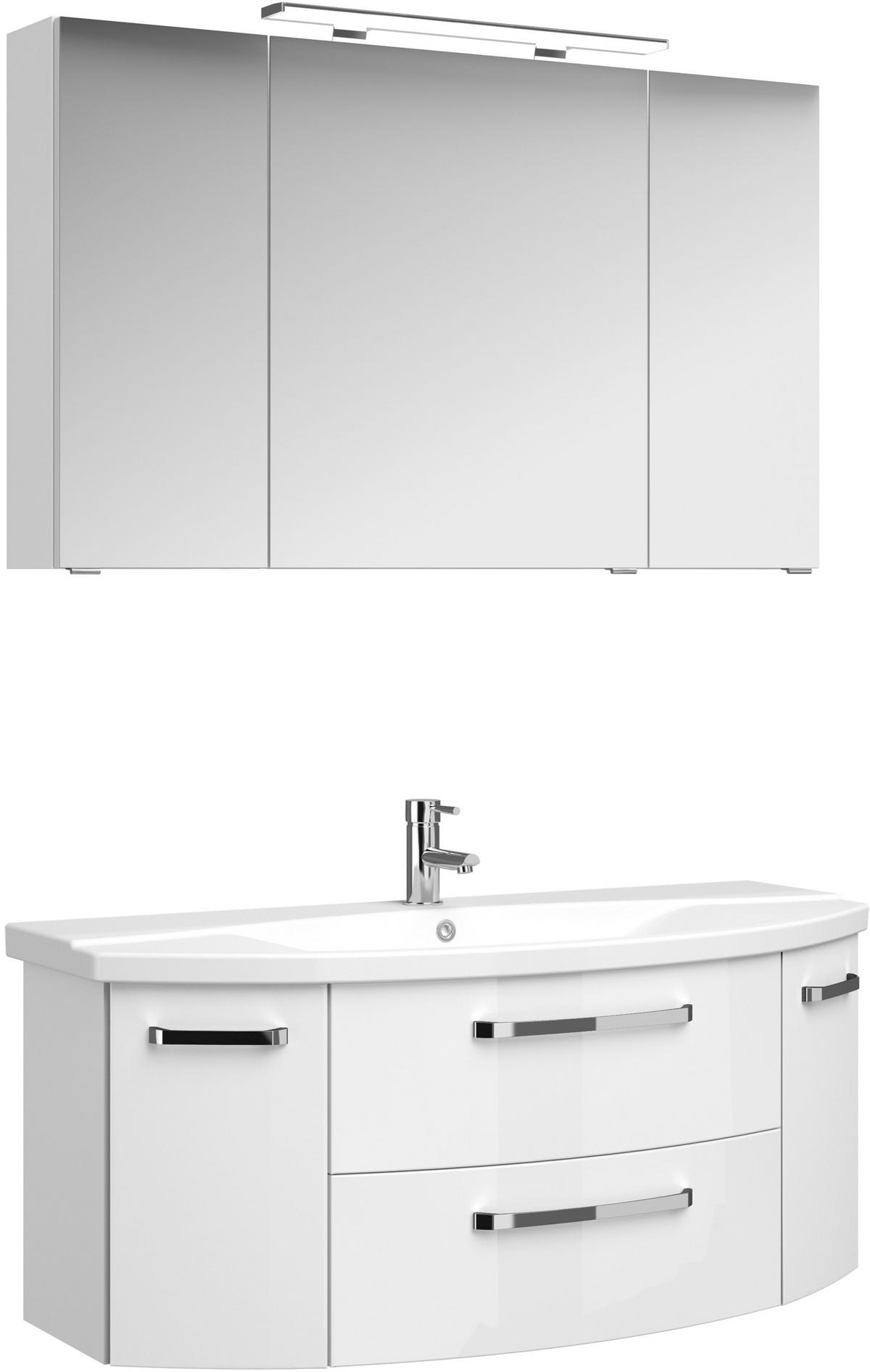 BADEZIMMER 3-teilig  in 120,5 cm  - Chromfarben/Weiß Hochglanz, MODERN, Glas/Keramik (120,5cm) - Sadena