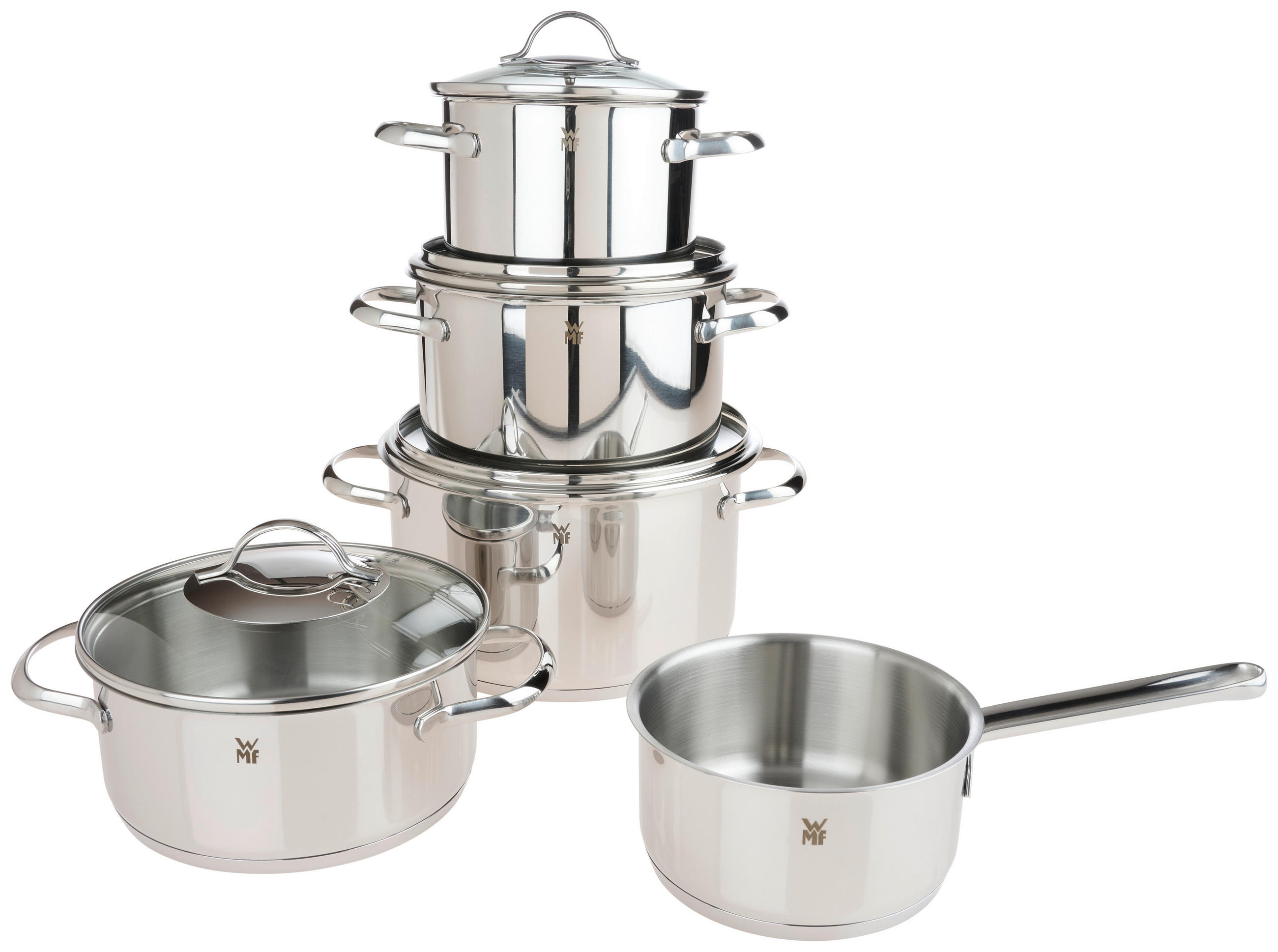 KOCHTOPFSET 5-teilig  - Edelstahlfarben, Design, Glas/Metall - WMF