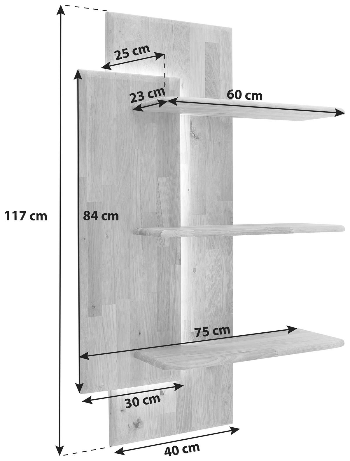 VÄGGHYLLA 75/117/25 cm  - ekfärgad, Design, trä (75/117/25cm) - Livetastic