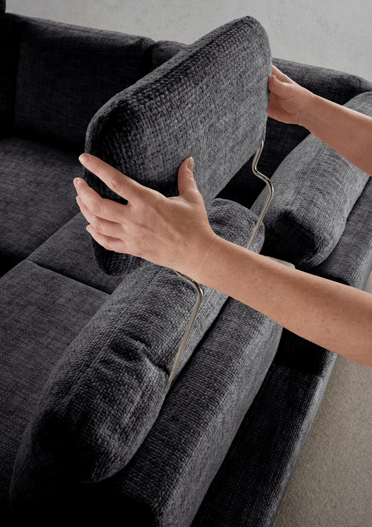 ECKSCHLAFSOFA Struktur Schwarz  - Wildeiche/Schwarz, MODERN, Holz/Textil (265/206cm) - Livetastic