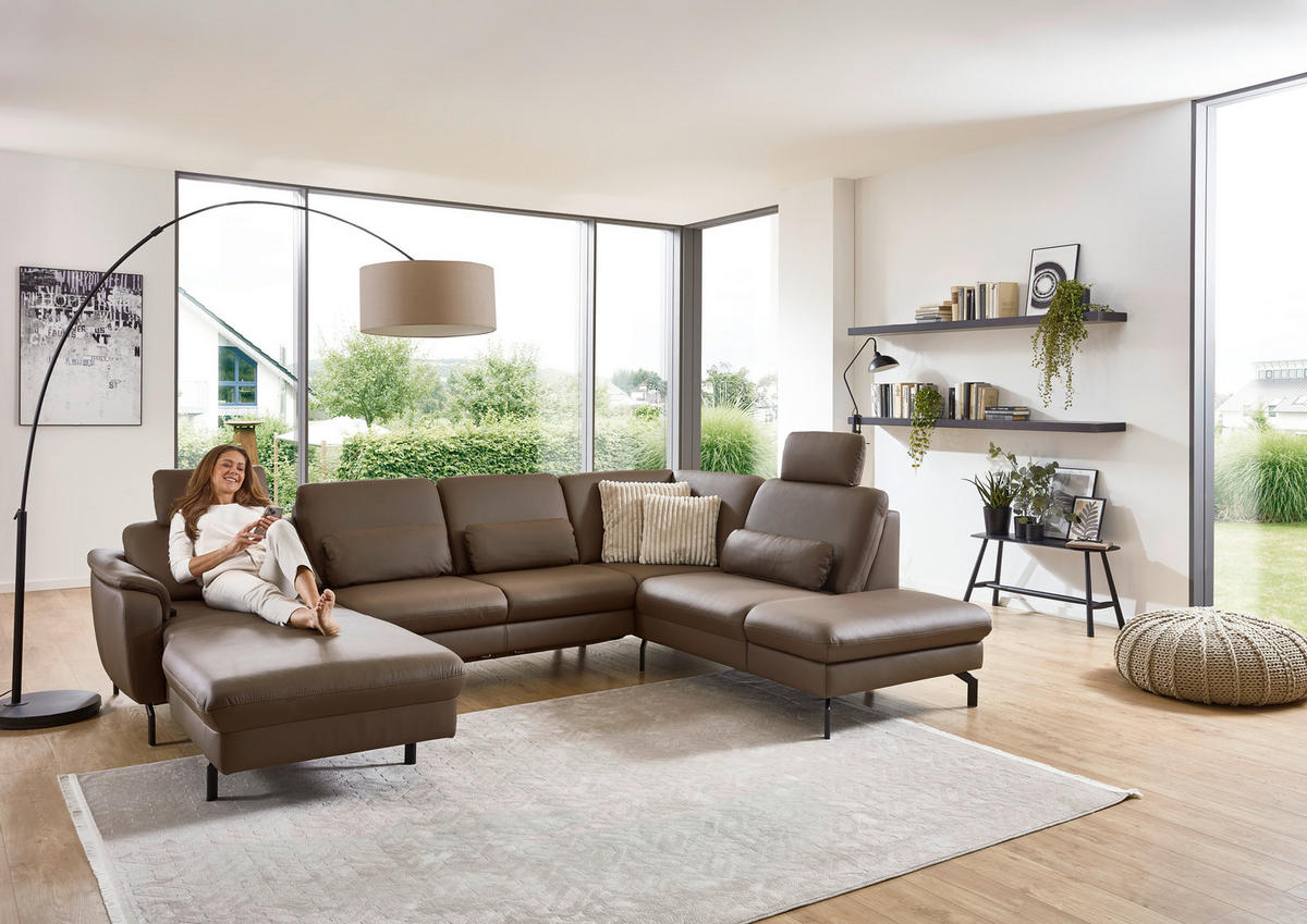 SAROKGARNITÚRA bőr barna  - barna/fekete, Konventionell, bőr/fém (168/306/224cm) - Beldomo Premium