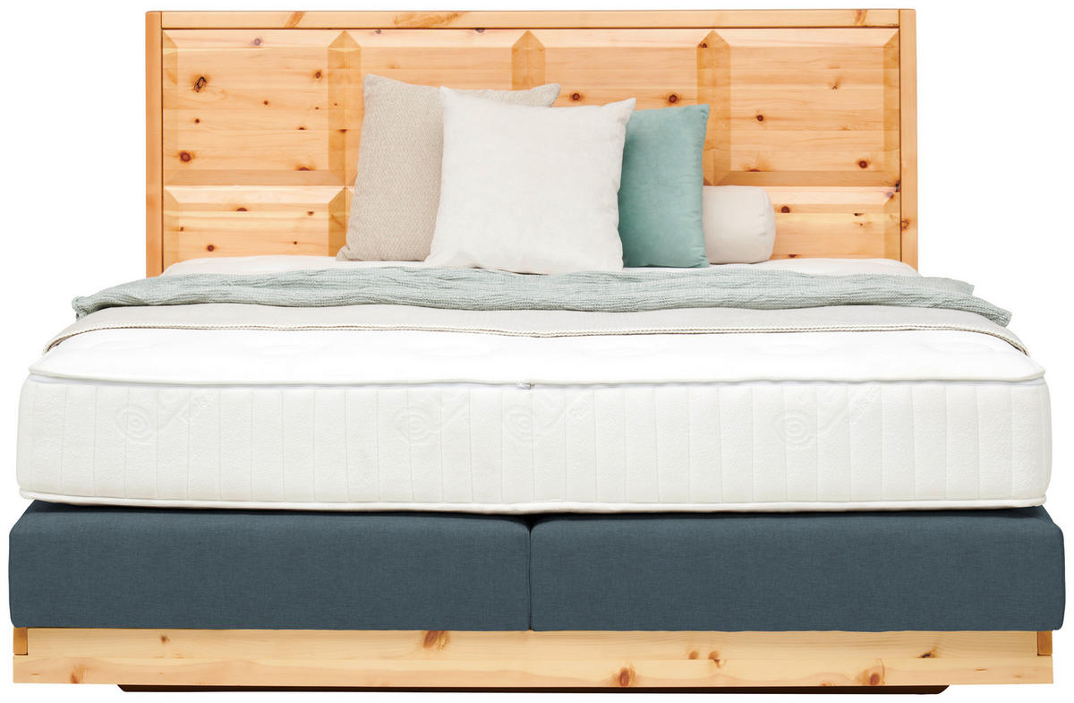 BOXSPRINGBETT 160/200 cm  in Zirbelkieferfarben, Blaugrau  - Zirbelkieferfarben/Blaugrau, Natur, Holz/Textil (160/200cm) - Valnatura