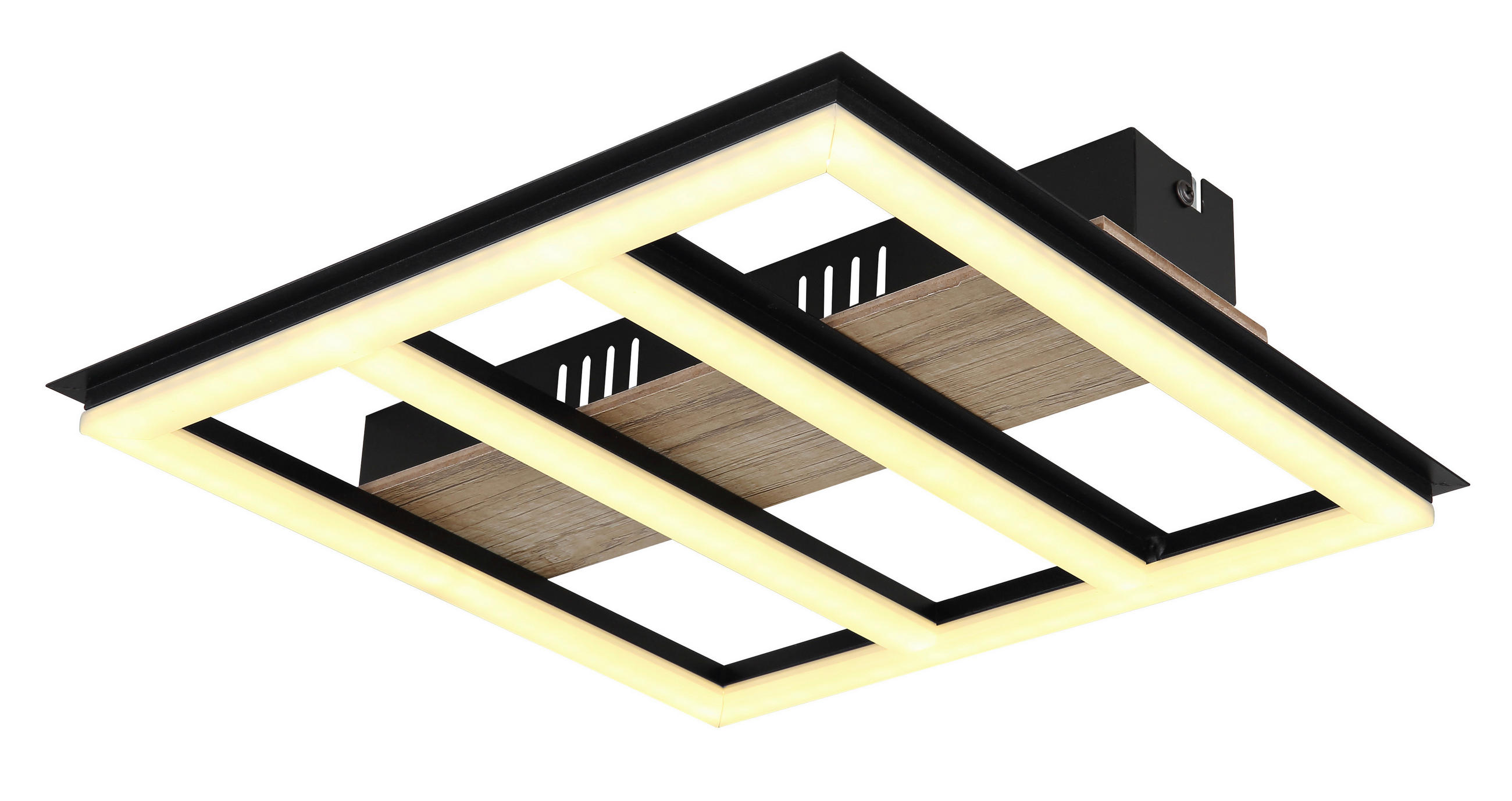 STROPNÍ LED SVÍTIDLO, 30/30/5.5 cm - tmavě hnědá/černá, Natur, kov/kompozitní dřevo (30/30/5.5cm) - Globo