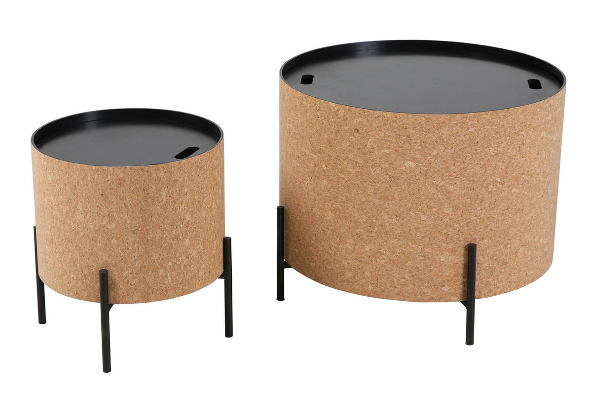COUCHTISCHSET Kork 63-41,5/63-41,5/48,5-36,5 cm rund Naturfarben, Schwarz  - Schwarz/Naturfarben, Design, Holz/Holzwerkstoff (63-41,5/63-41,5/48,5-36,5cm) - Livetastic