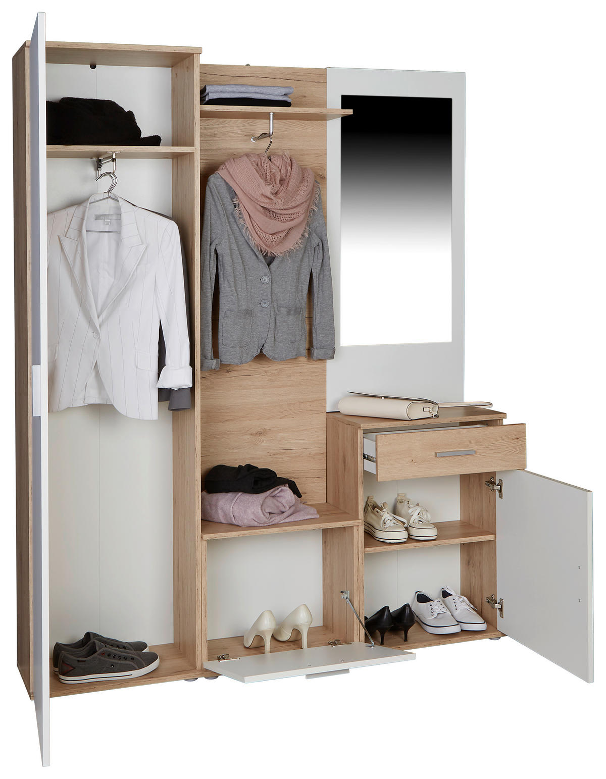 GARDEROBE 5-teilig  in 150/190/29 cm  - Eichefarben/Weiß, MODERN, Glas/Holzwerkstoff (150/190/29cm) - MID.YOU
