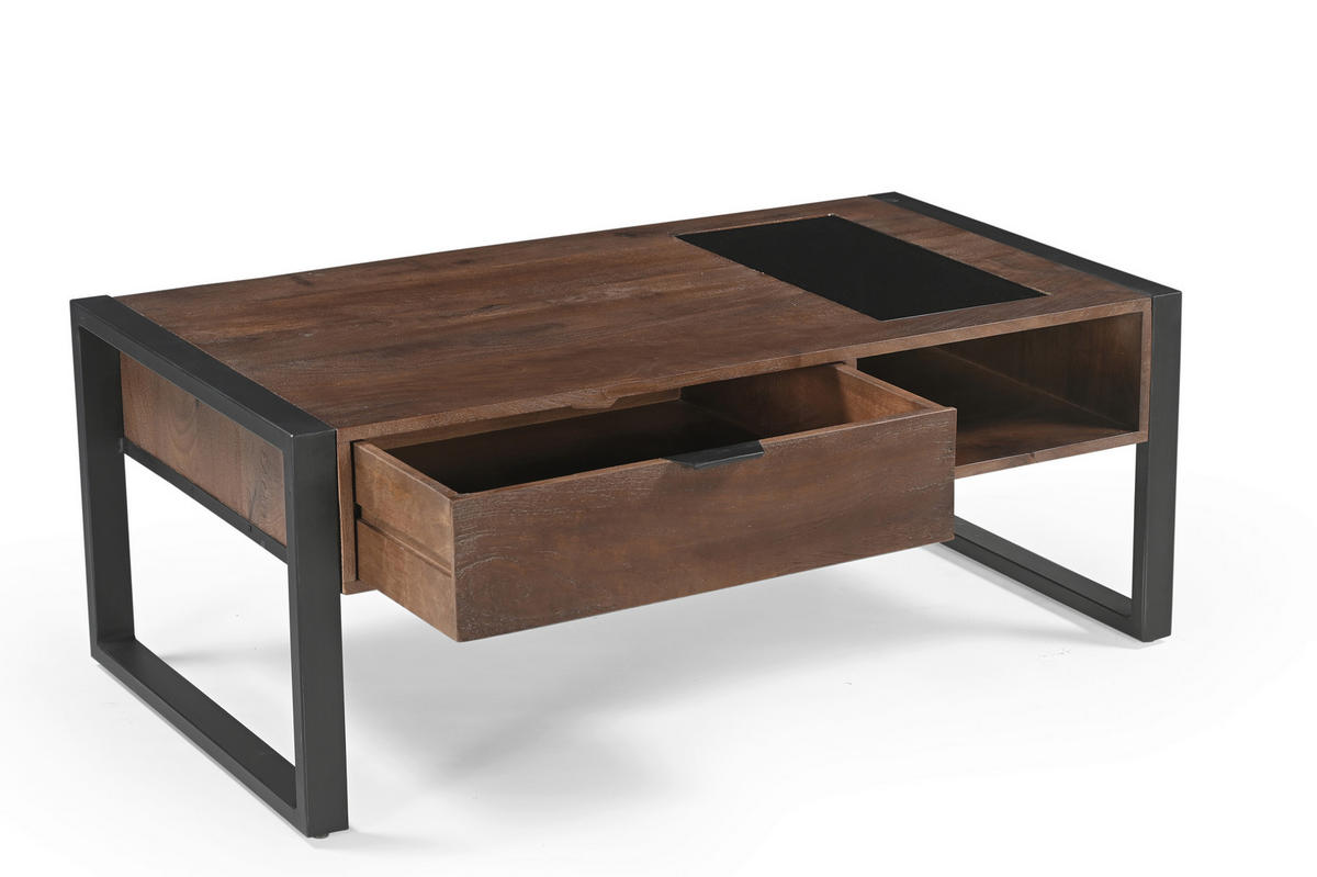COUCHTISCH Mangoholz vollmassiv Klarglas 120/60/45 cm rechteckig Anthrazit, Dunkelbraun  - Dunkelbraun/Anthrazit, KONVENTIONELL, Glas/Holz (120/60/45cm) - Livetastic