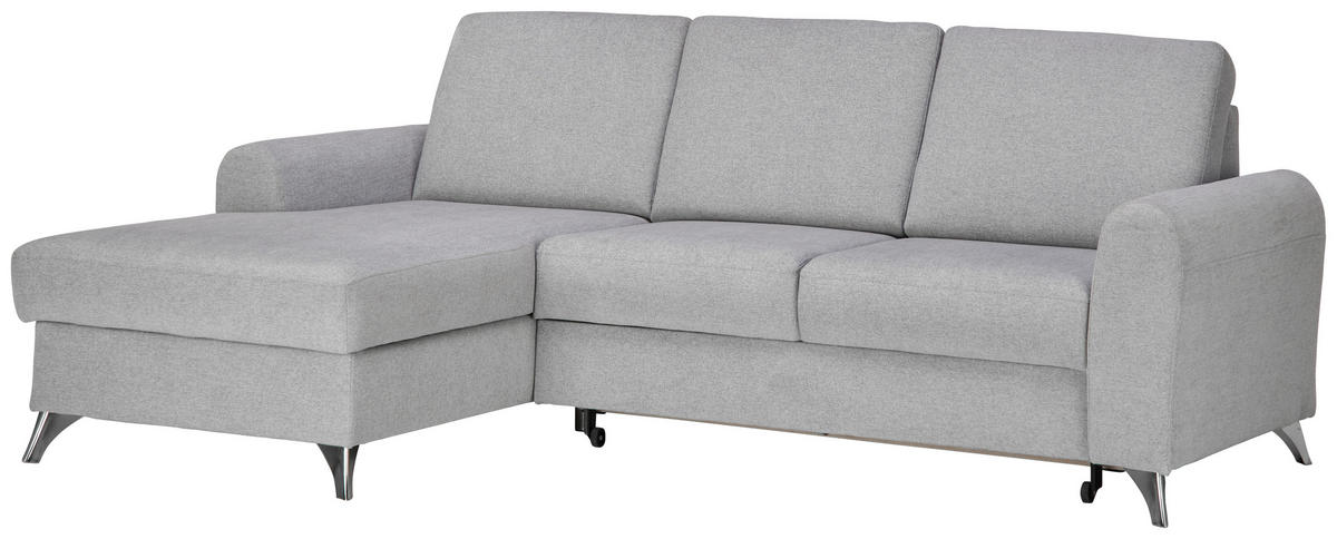 ECKSOFA inkl.Funktion Hellgrau Flachgewebe  - Silberfarben/Hellgrau, Design, Textil/Metall (167/244cm) - Cantus