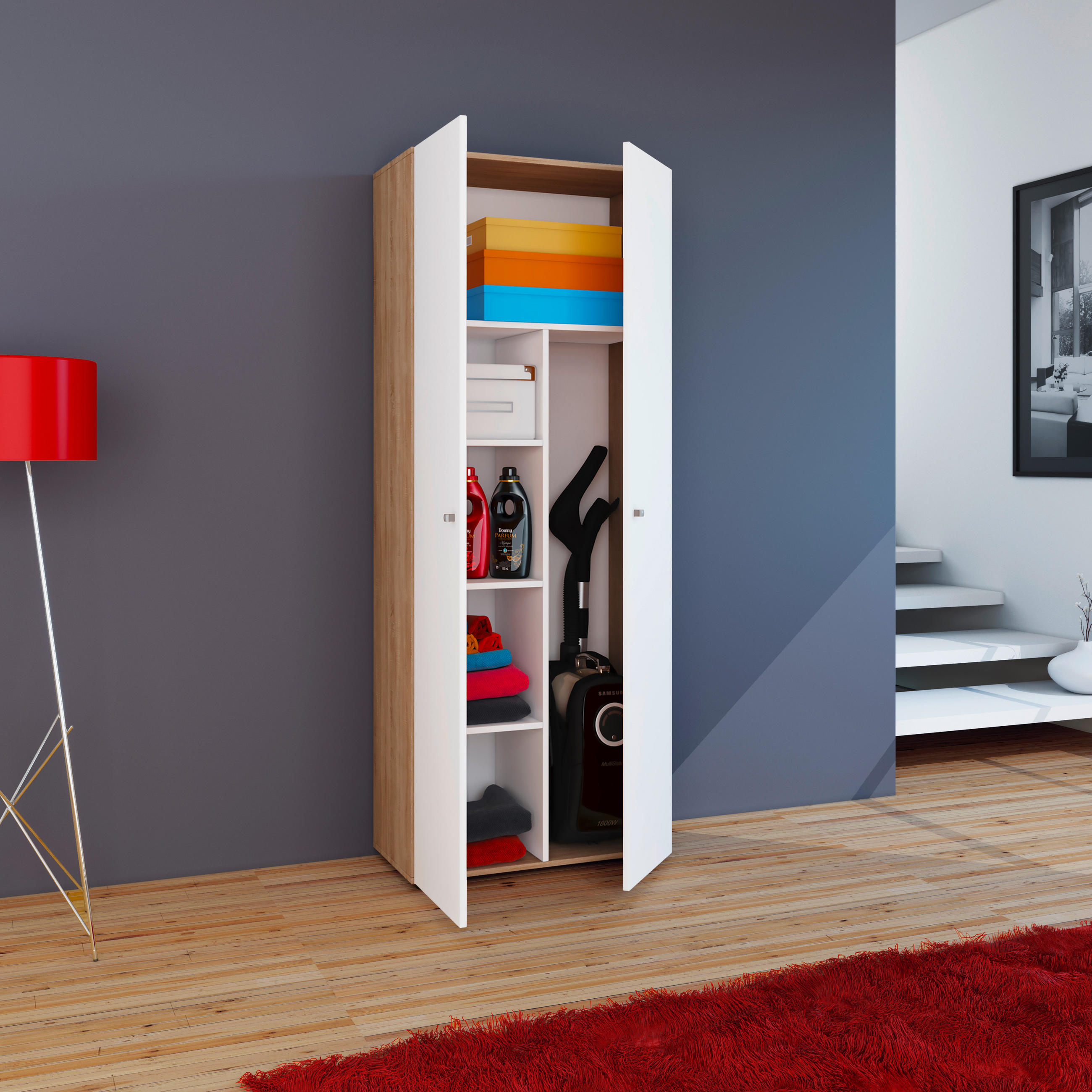 MEHRZWECKSCHRANK 70/178/39 cm - Weiss/Eichefarben, Design, Holzwerkstoff/Kunststoff (70/178/39cm) - MID.YOU